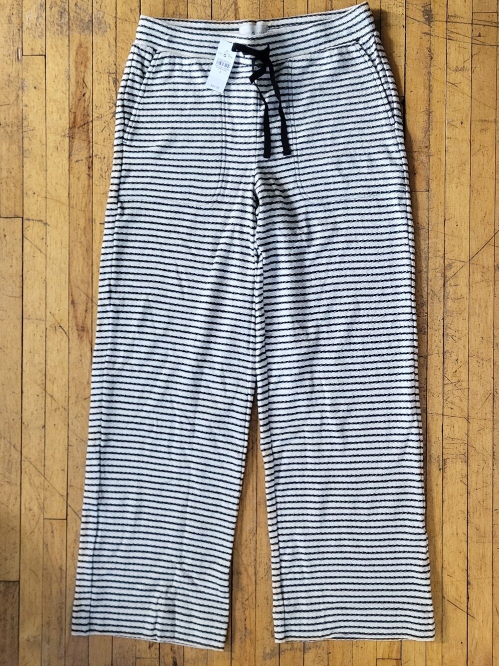 Lou & Grey Women's Cream & Black Striped Knit Wide-Leg Pants NWT Sz S
